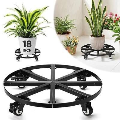 AugFir 18" Round Plant Stand with Wheels (Dark)