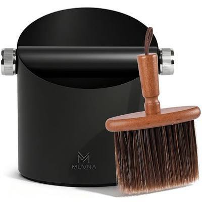 Knock Box Espresso with Coffee Brush- Large Capacity 15 Pucks Quiet Removable Knock Bar & Non-Slip Base,Sturdy #45 Carbon Steel, Black