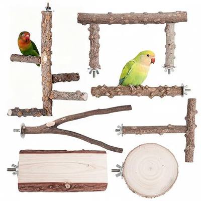 Kintor Bird Perch Set for Cage, 7 Piece Natural Prickly Ash Wood Variety Platform Branch Fork Stand, Bird Perches Accessories for Parakeet Cockatiel Conure Lovebird Budgie