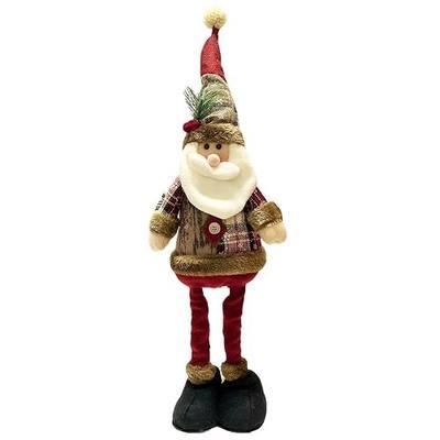 Christmas Standing Santa Figurine Plush Doll with Extendable Legs, Large Xmas Tabletop Shelf Mantel Home Decor, Indoor Holiday Decoration Gift