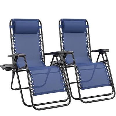 Sweetcrispy Zero Gravity Chairs Set of 2, Outdoor Folding Reclining Lounge Chair with Cup Holder Tray & Adjustable Pillow, Portable Camping Beach Patio Poolside Lawn Yard Chair, Classic Blue