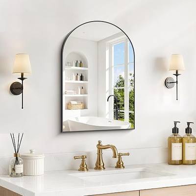 Arched Bathroom Mirror 16x24 Inch, Bathroom Mirror for Over Sink, Wall Mounted Vanity Mirror with Aluminum Frame & Tempered Glass, Ideal for Bedroom, Entryway, Living Room, Black