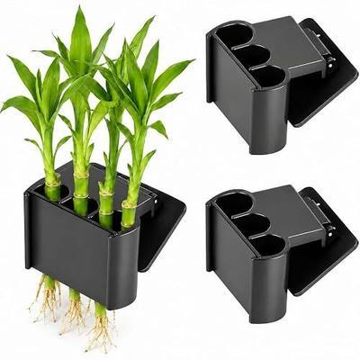 2 Pack Upgraded Aquarium Plant Holder, 3 Holes Hanging Aquatic Plant Cups for Fish Tank Plants Potting, Aquarium Decoration (Black)