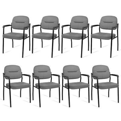 CLATINA Leathert Reception Chair No Wheels, Office Guest Chair with Padded Armrests and Lumber Support, Ergonomic Arm Chair for Meeting Waiting Conference Lobby Room Shool Study, Grey, 8PK