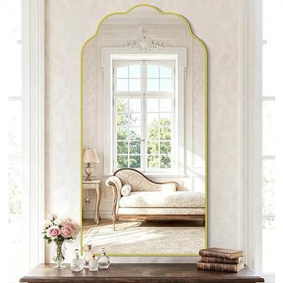 Gold Arched Mirror, 24×48Inch Scalloped Mirror for Bathroom, Wavy Wall Mounted Vanity Mirror with Aluminum Alloy Frame for Livingroom Bedroom and Entryway, Tempered Glass