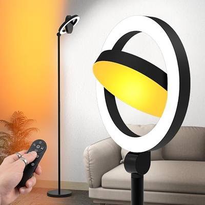 Omorepa 36W 2500lm Bright LED Floor Lamp for Living Room, 75.5 Inch Tall Standing Lamp for Office Stepless Dimmable with Remote, Torchiere Lamp with 2 Rotatable Lights 1900K-6500K for Bedroom (Black)