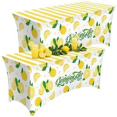 Kochorie 2 Pack Lemon Tablecloth 6 Ft Lemonade Stand Table Cover Yellow Lemonade Vendor Spandex Table Clothes for Summer Gathering Lemon Beach Theme Birthday Party Picnic Decor