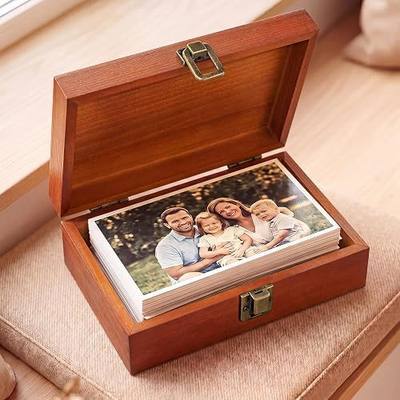 SiliFine Photo Wooden Box 4x6 Inch Photo Storage Boxes Small Keepsake Box for Girlfriend Boyfriend Couple Wedding Gift to Store Pictures Certificates Jewelry Scrapbooking(Small,Maple Red)