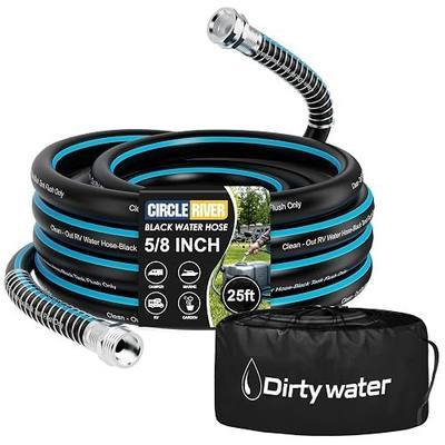 25FT RV Black Tank Flush Hose, 5/8" I.D. Black Water Sanitation Hose with 3/4" Threaded Connectors, Heavy Duty Kink-Resistant Clean-Out Hose for RV Sewer Tank, Camper, Outdoor Cleaning