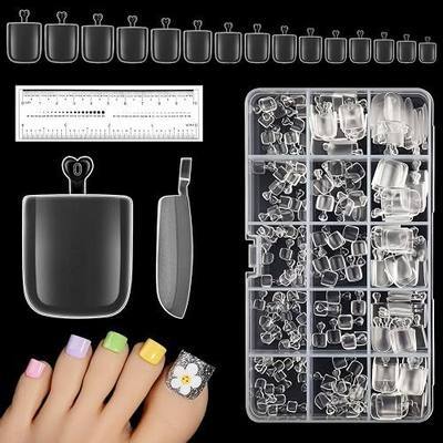 AIMEILI Fake Toenail Tips 240pcs, 15 Sizes Full Cover Artificial Toe Nails, Press on Gel Toe Nail Extensions for Foot Manicure, Women Nail Salons & DIY - 021