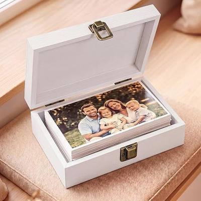 SiliFine Photo Wooden Box 4x6 Inch Photo Storage Boxes Small Keepsake Box for Girlfriend Boyfriend Couple Wedding Gift to Store Pictures Certificates Jewelry Scrapbooking(Small,White)