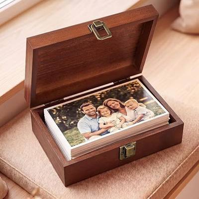 SiliFine Photo Wooden Box 4x6 Inch Photo Storage Boxes Small Keepsake Box for Girlfriend Boyfriend Couple Wedding Gift to Store Pictures Certificates Jewelry Scrapbooking(Small,Walnut Brown)