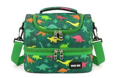 MISS BIG® Dinosaur Kids Lunch Bag for Boys, Insulated School Bag | Two-tier space for bento box, snacks, fruit, and drink box