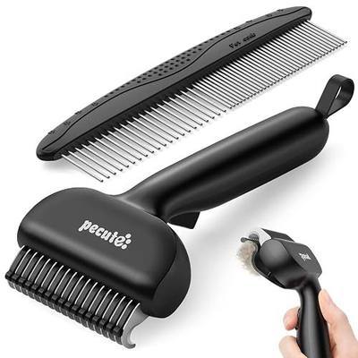 Pecute Self-Cleaning Undercoat Rake for Dogs Cats with Thick Double Coats | 1-click clean, 304SS, 18 rounded teeth, For seasonal heavy shedding & matting, Gentle on pets, Ideal for long/dense coats