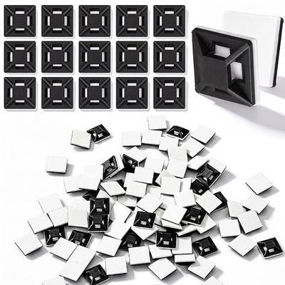 Reallnaive 300 Pcs 1/2" Black Self Adhesive Cable Zip Tie Mounts, Wire Cable Clips Holders Management Anchors Organizer Squares, Strong Adhesive Fasteners for Desk, Office & Home Cord Organizer