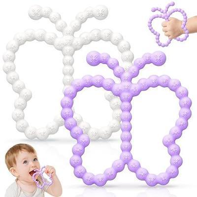 2 Pack Baby Teether Toys for 0-6 6-12 Month, Butterfly Teething Ring Toys | BPA-Free Silicone, Multi Texture for Gum Massage, Baby Chew Toys for Teething Relief 3-6 Month, Baby Shower Gifts