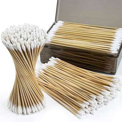 Long Cotton Swab Double Ended in Storage Box, 300 Count 6 Inch Cotton Swabs with Bamboo Sticks, Wooden Cotton Tipped Applicators for Makeup, Home