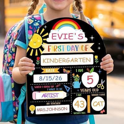 First Day of School Sign 12"x10", First and Last Day of School Board, Reusable Back to Class Kids Chalkboard for Daycare Preschool Pre-k Kindergarten, Easy to Write & Clean Board-A03
