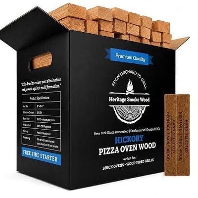 Hickory Pizza Oven Wood, 6" Kiln-Dried Hickory Hardwood | Pizza Wood with Fire Starter for Brick Pizza Ovens & Wood-Fired Grills, Low Smoke, High Heat, Pro-Grade, Ready to Use, 6 lb