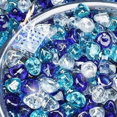 NUPICK 5LB Diamond Fire Glass, 1 Inch Fire Pit Rocks for Propane or Gas | Reflective Fire Pit Glass Rocks, Tempered Fire Rocks for Fireplace, Mix Color Glass Stones for Vase Filler, Landscaping