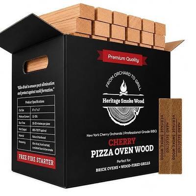 Cherry Pizza Oven Wood, 6" Kiln-Dried Cherry Hardwood | Pizza Wood with Fire Starter for Brick Pizza Ovens & Wood-Fired Grills, Low Smoke, High Heat, Pro-Grade, Ready to Use, 6 lb