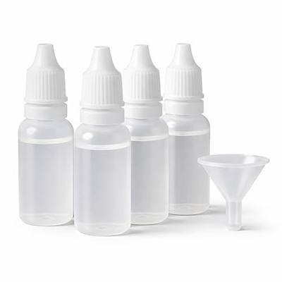 Adkoat® 5PCS - 4 Plastic Empty Dropper Bottles with 1 Funnel - 15ml / 0.5oz | Refillable Squeeze Eye Liquid Bottle with Protective Cap - BPA Free | Leak-Proof Small Travel Container for Saline Serums Oil