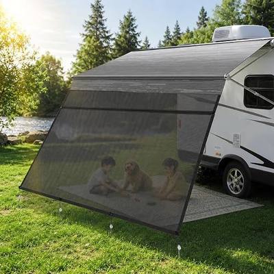 RV Awning Sun Shade Screen with Zipper 8' x 9'3''(Fit for 10' Awning) | Second Generation RV Awning Sun Shade Screen, Mesh Sunscreen Motorhome Camper Trailer Awning Screen UV Blocker, Complete Kits