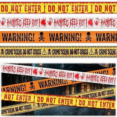 Halloween Caution Tape Decorations, 100ftx3in 4 Kinds WARNING Caution Tapes | Red Yellow Scary Fright Tapes, Haunted House, Warning Do Not Enter Tape, Yard Window Porch Trunk or Treat Party Decor