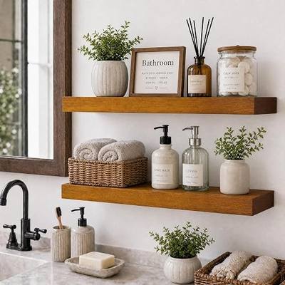 foxsky Floating Shelves for Wall 24" Solid Wood Wall Mounted Shelves | Perfect for bathrooms, bedrooms, living rooms and kitchens. Great for home décor and book storage with 30 lb capacity