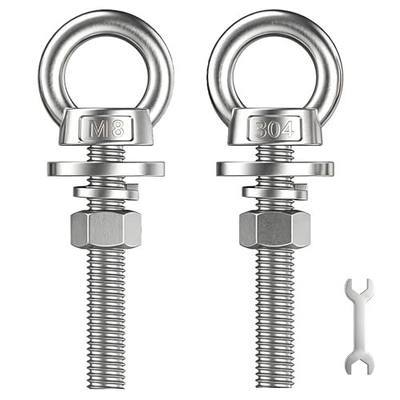2 Pack M8 Stainless Steel Eye Bolts with Nuts and Washers, 5/16" x 3" Long Lifting Ring Eye Bolt, Heavy Duty Marine Grade 304 Eyebolts for Outdoor String Light Hanging, Tie Down Anchors