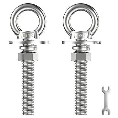 2 Pack M12 Stainless Steel Eye Bolts with Nuts and Washers, 1/2" x 6" Long Lifting Ring Eye Bolt, Heavy Duty Marine Grade 304 Eyebolts for Outdoor String Light Hanging, Tie Down Anchors