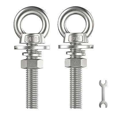 2 Pack M10 Stainless Steel Eye Bolts with Nuts and Washers, 3/8" x 6" Long Lifting Ring Eye Bolt, Heavy Duty Marine Grade 304 Eyebolts for Outdoor String Light Hanging, Tie Down Anchors