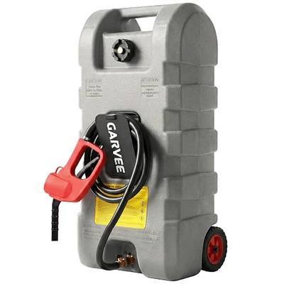 Garvee 15 Gallon Gas Caddy, Heavy-Duty Gas Can and Fuel Caddy with Manual Fuel Transfer Pump, Portable Fuel Tank on Wheels with 10 ft Hose for Lawn Mowers, Cars, Boats, ATVs, Home and Farm Use, Grey