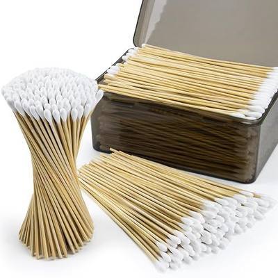 600 PCS Long Cotton Swabs in Storage Box, 6 Inch Wooden Cotton Swabs with Bamboo Stick, Lint-free Cotton Tipped Applicators for Pet Care, Makeup, Home