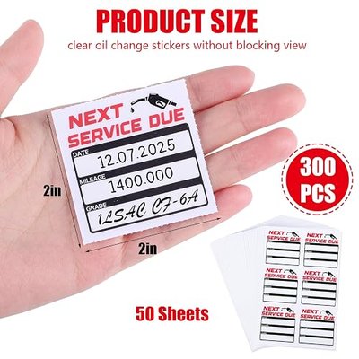 WSICSE 300 Pcs Oil Change Stickers for Windshield, 2x2 Inch Oil Change Reminder Sticker with No Residue, Clear Next Service Due Labels for Car Window