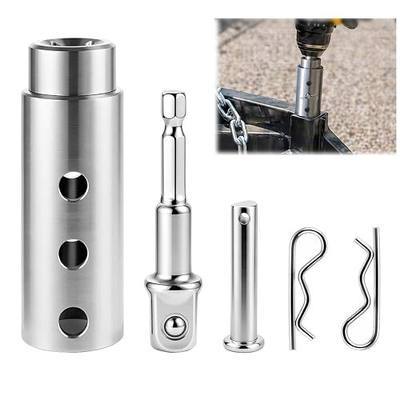 Trailer Jack Drill Adapter, Upgraded Stainless Steel 1 Inch Cordless Drive Shaft Kit with 1/2 Inch Socket Adapter Bit, EZ Crank Jack Adapter Tool for RV, Camper, Construction, Dump Truck Trailer