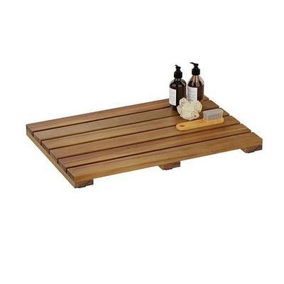 Wood Shower Mat, Non Slip Wooden Bath Mat, Solid Acacia Wood, Indoor Outdoor Entryway Door Mat Multi-Purpose Plant Stand for Shower Bathtub Pool Spa Garden (19.7"x13", Small)