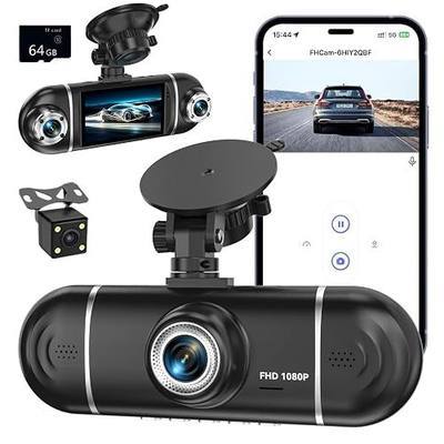 4 Channel 1080P Dash Cam Front Rear Left Right, 170° Wide Angle Car Camera with 5GHz WiFi App Control, Super Night Vision, 24H Parking Monitor, G-Sensor, Loop Recording, 64GB SD Card Included