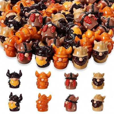40Pcs Mini Viking Gnome Resin Figurines with Bullhorn Helmet | Nordic Style Mini Resin Gnome Ornaments Ideal For Home Table Cabinet Shelf Decor Holiday Landscape Craft Accessories