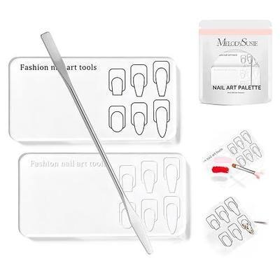 MelodySusie 2Pcs Nail Art Palette with Spatula, Practice Hand Alternative with Nail Shape Lines, Reusable Gel Polish Mixing Plate for Nail Training & Finger Practice, Clear