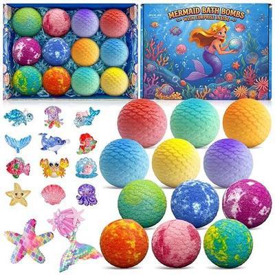 Mermaid Bath Bombs for Kids with Surprise Toys Inside, 12pcs Bubble Kids Bath Bombs with Mermaid Toys Gift Set for 3 4 5 6 7 8 Year Old Girls Birthday Christmas Gift Spa Bath Ball with Bath Toy Fun