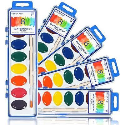 VEESA Washable Watercolorsfor Kids, 5 Pack, 8 Colors with Paint Brush | Non-Toxic, Easy to Blend, Great for Classroom, Party Favors