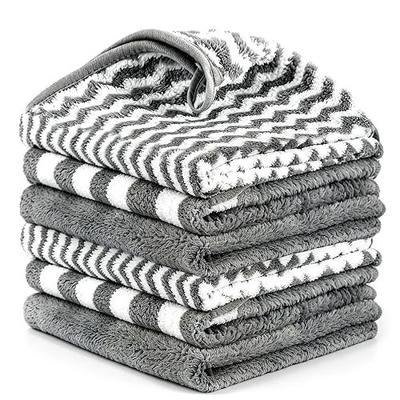 Microfiber Cleaning Cloth 6 Pack, Ultra Soft Super Absorbent Lint Free Dish Towels with Hanging Loop, 13.5x29 Inch Gray Reusable Kitchen Towels for Kitchen, Window, Car, Household