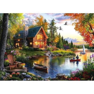 1000 piece Puzzle for Adults Autumn Lake & Log House, 27.56x19.68 Inch | 1000 piece landscape puzzles for adults Format Durable Premium Jigsaw Puzzle for Adults for Puzzle Enthusiasts