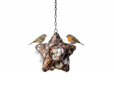 Handmade Alpaca Fur for Bird Nesting Star - EIODEAR Natural Nesting Material Holder for Wild Birds- Star-Shaped Garden Art & Bird Watcher Gift- Refillable Metal Star Cage for Hummingbirds & Songbirds