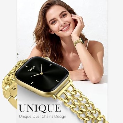 DaQin Gold Band Compatible with Apple Watch Bands for Women 40mm 42mm 38mm 41mm 44mm 45mm 46mm, Adjustable Metal Chain Link Bracelet Accessories for iWatch Band Series 11 10 9 8 7 6 5 4 3 2 1(No Case)
