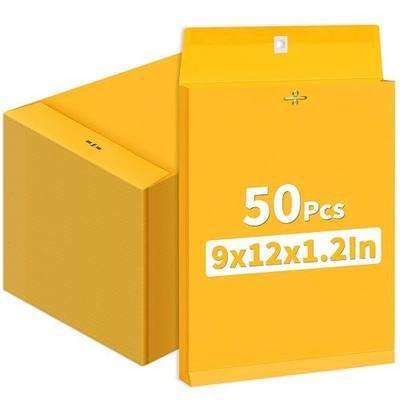 50 Pack 9x12 In Expanding Manila Envelopes with Reusable Clasp and Gummed Seal 180 GSM Heavyweight 1.2'' Expansion Yellow Envelope Folder 8.5 x 11 Letter Size for Home School Office Filing Storage