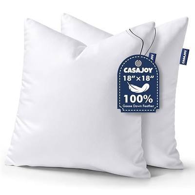 18x18 Pillow Inserts, Set of 2 Down Feather Throw Pillows, 100% Cotton Fabric Soft Decorative Square Pillows Insert for Couch Sofa Bed