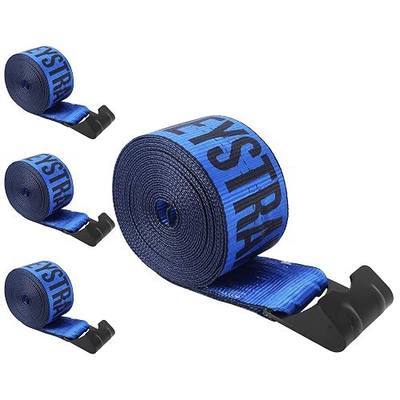 4 Inch Winch Straps 30 FT Heavy Duty Truck Straps with Flat Hook, 6000LB Working Load 18000LB Break Strength, Tree Saver Tie Downs for Flatbed Trailers Off-Road Recovery (4 Pack) (Blue)