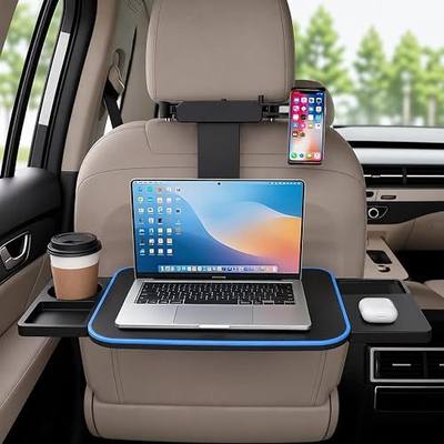 Large Car Tray Table for Back Seat, Foldable Car Desk for Laptop with Adjustable Height, Hidden Cup Holder & Phone Holder, Heavy Duty Travel Food Tray for Eating Working Road Trips (Blue)
